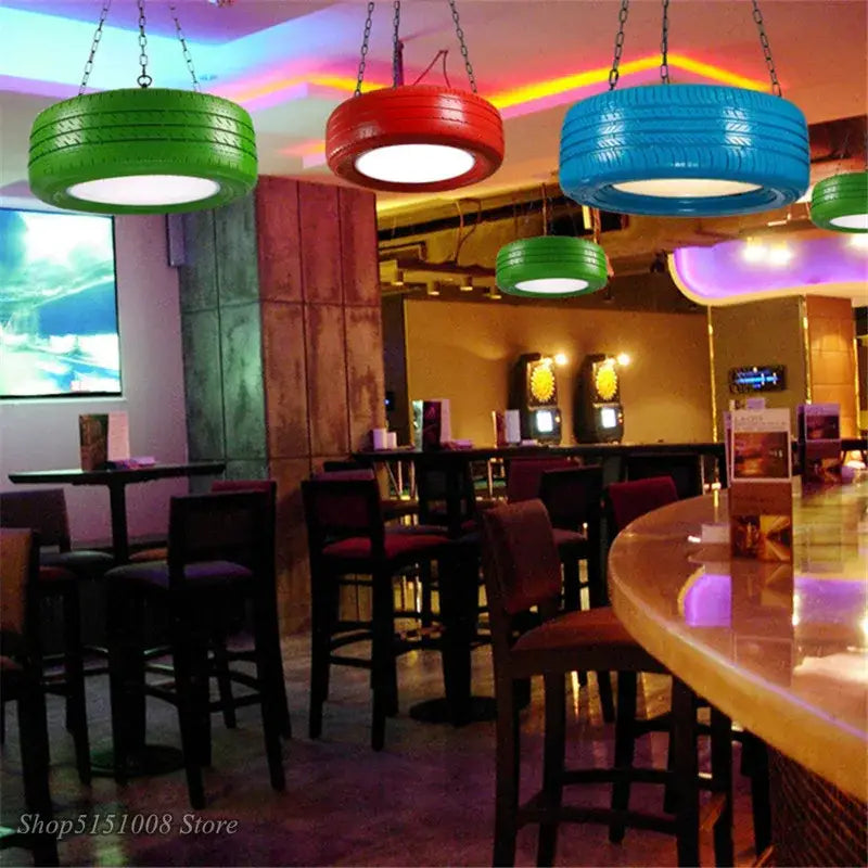Industrial colorful rubber tire pendant light kitchen bar decor