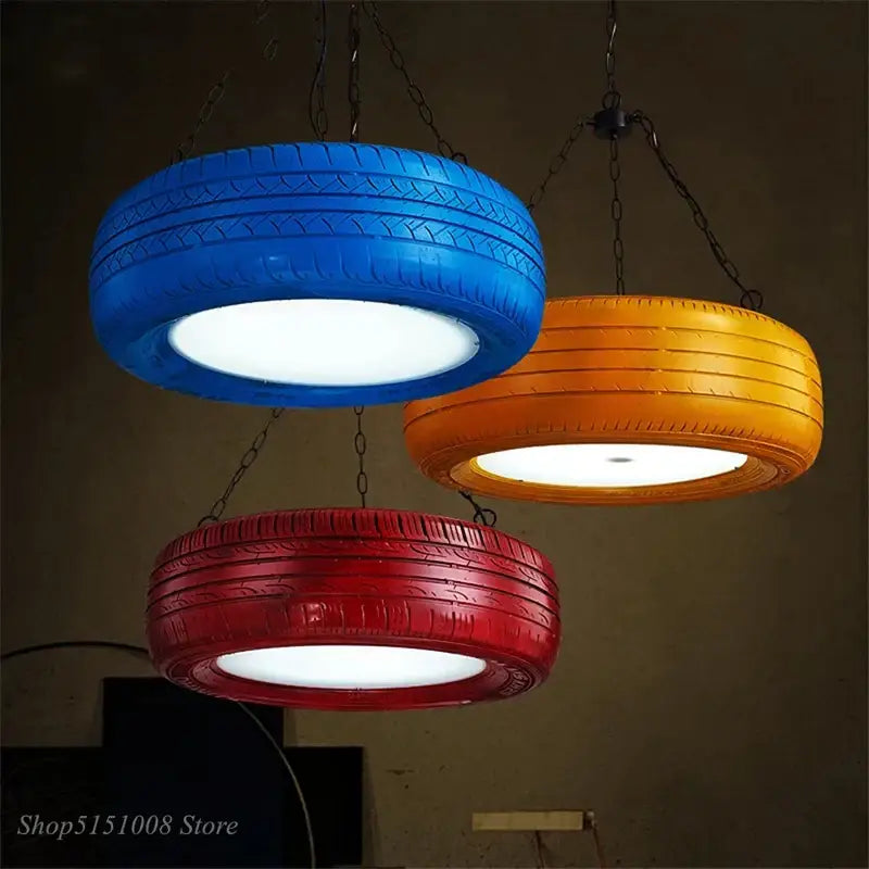 Industrial colorful rubber tire pendant light kitchen bar decor