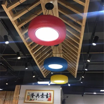 Industrial colorful rubber tire pendant light kitchen bar decor