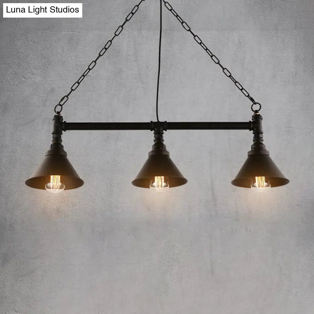 DecorBites™ Industrial Cone Pendant Light - 3-Light Black Wrought Iron Hanging Lamp for Dining Room