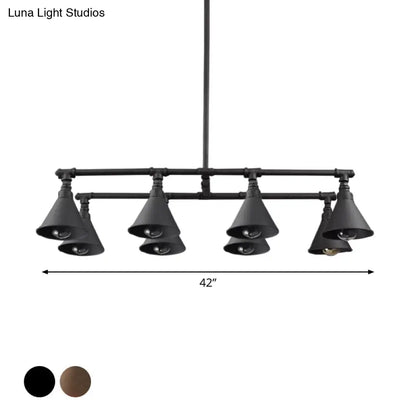 DecorBites™ Industrial Conical Iron Pendant Light with 8 Bulbs for Wine Bar - Black/Rust
