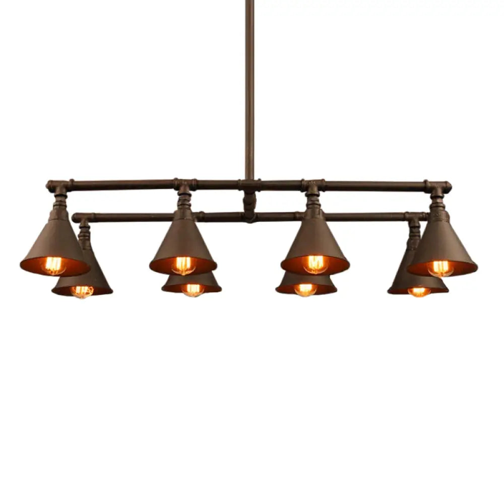 DecorBites™ Industrial Conical Iron Pendant Light with 8 Bulbs for Wine Bar - Black/Rust