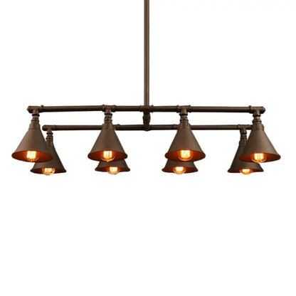 DecorBites™ Industrial Conical Iron Pendant Light with 8 Bulbs for Wine Bar - Black/Rust