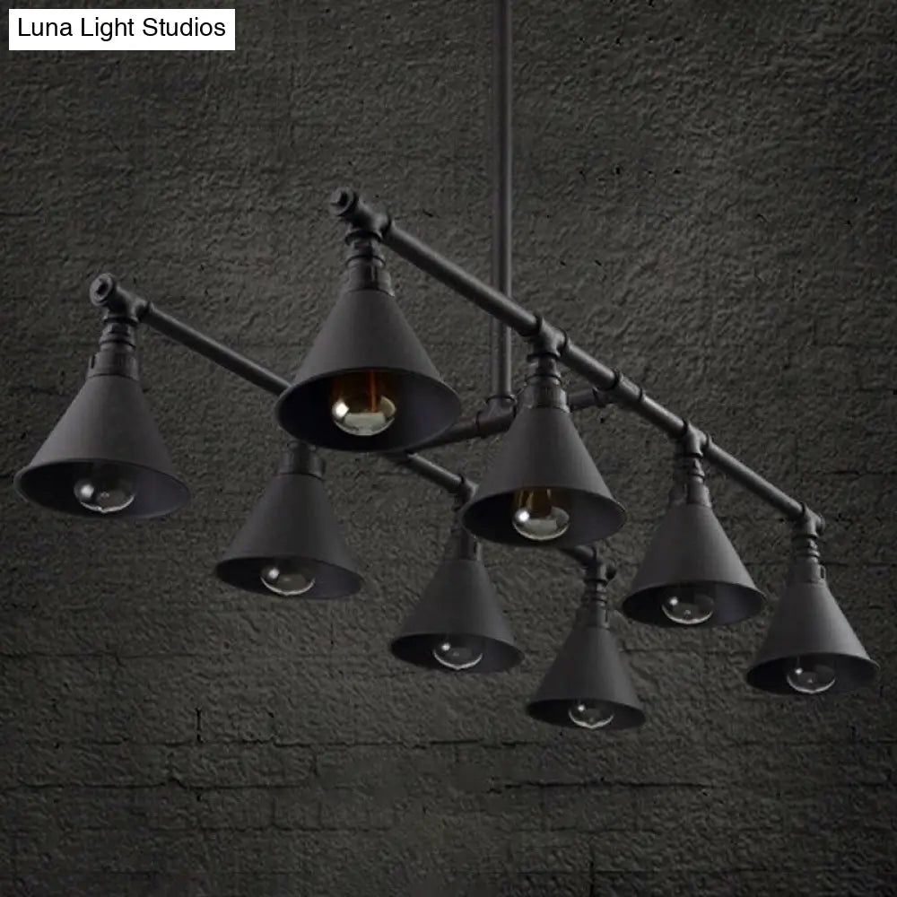 DecorBites™ Industrial Conical Iron Pendant Light with 8 Bulbs for Wine Bar - Black/Rust
