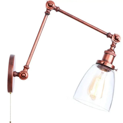 Industrial copper adjustable glass swing arm wall sconce bedroom light