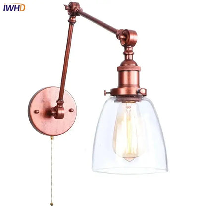 Industrial copper adjustable glass swing arm wall sconce bedroom light