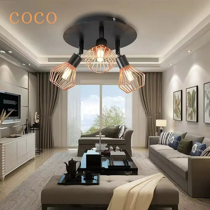 Industrial copper diamond cage chandelier kitchen pendant light