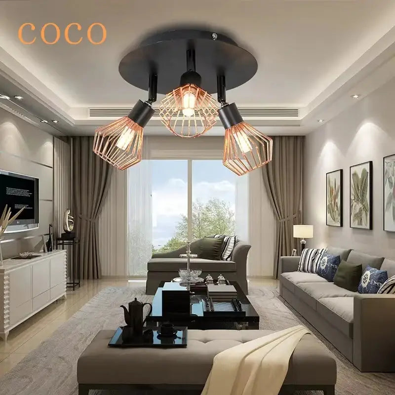 Industrial copper diamond cage chandelier kitchen pendant light