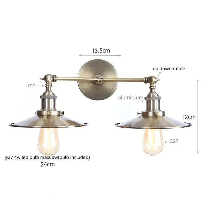 Industrial copper dual head led wall light bedroom sconce