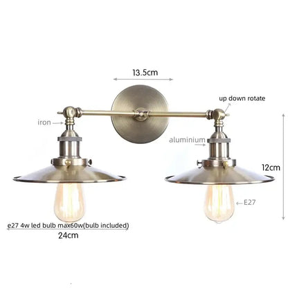 Industrial copper dual head led wall light bedroom sconce