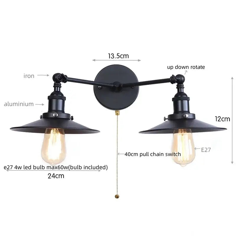Industrial copper dual head pink led wall light for bedroom