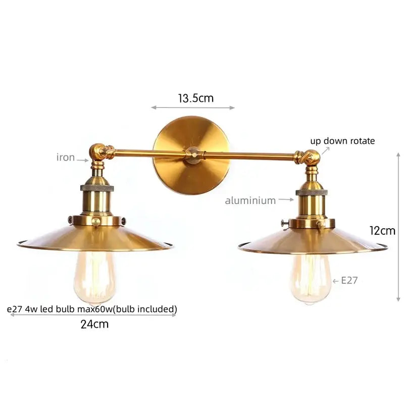 Industrial copper dual head pink led wall light for bedroom