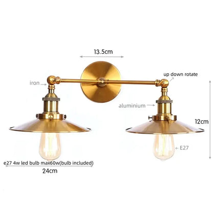 Industrial copper dual head pink led wall light for bedroom