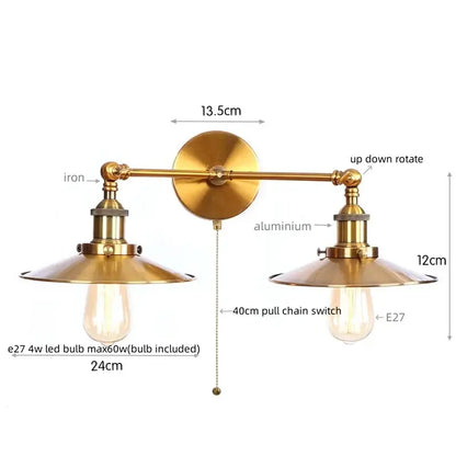 Industrial copper dual head pink led wall light for bedroom