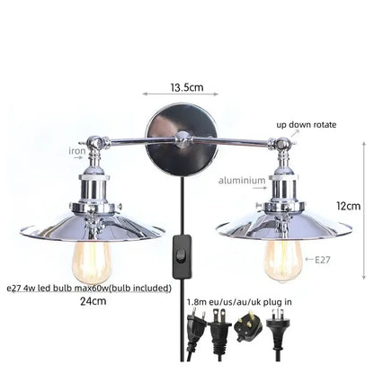 Industrial copper dual head pink led wall light for bedroom
