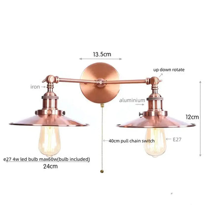 Industrial copper dual head pink led wall light for bedroom