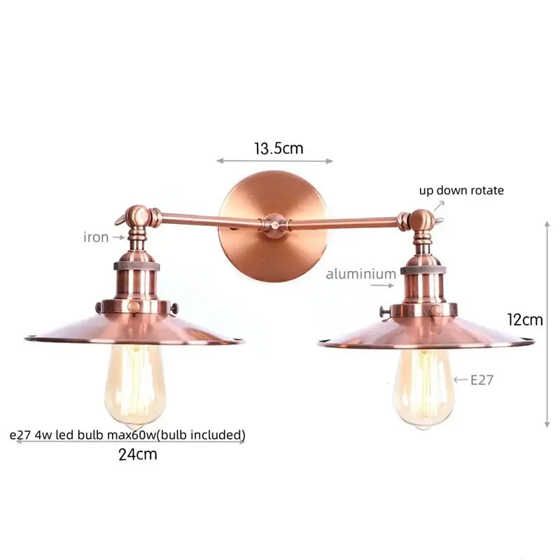 Industrial copper dual head pink led wall light for bedroom