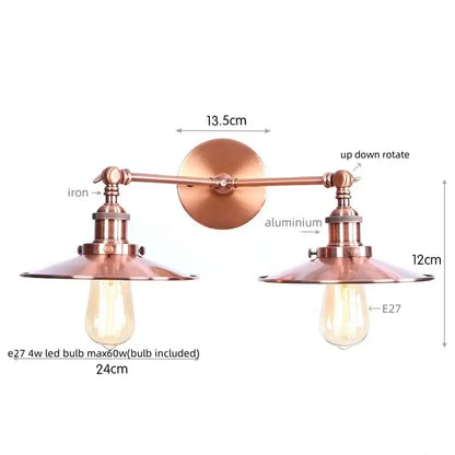 Industrial copper dual head pink led wall light for bedroom