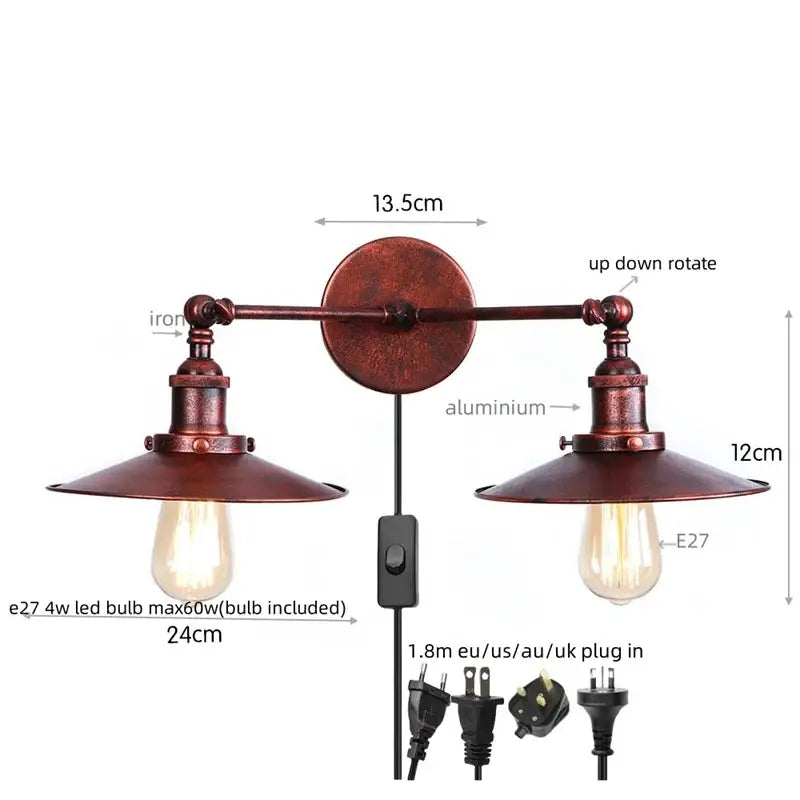 Industrial copper dual head pink led wall light for bedroom