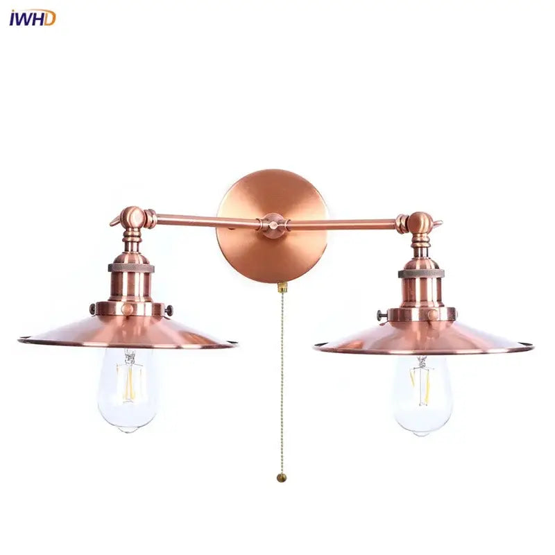 Industrial copper dual head pink led wall light for bedroom