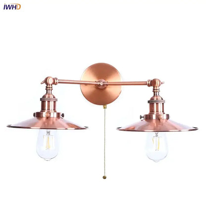 Industrial copper dual head pink led wall light for bedroom
