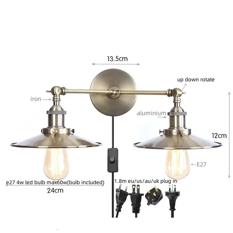 Industrial copper dual head pink led wall light for bedroom