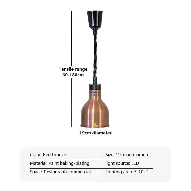 Industrial copper electric telescopic food heat pendant light kitchen