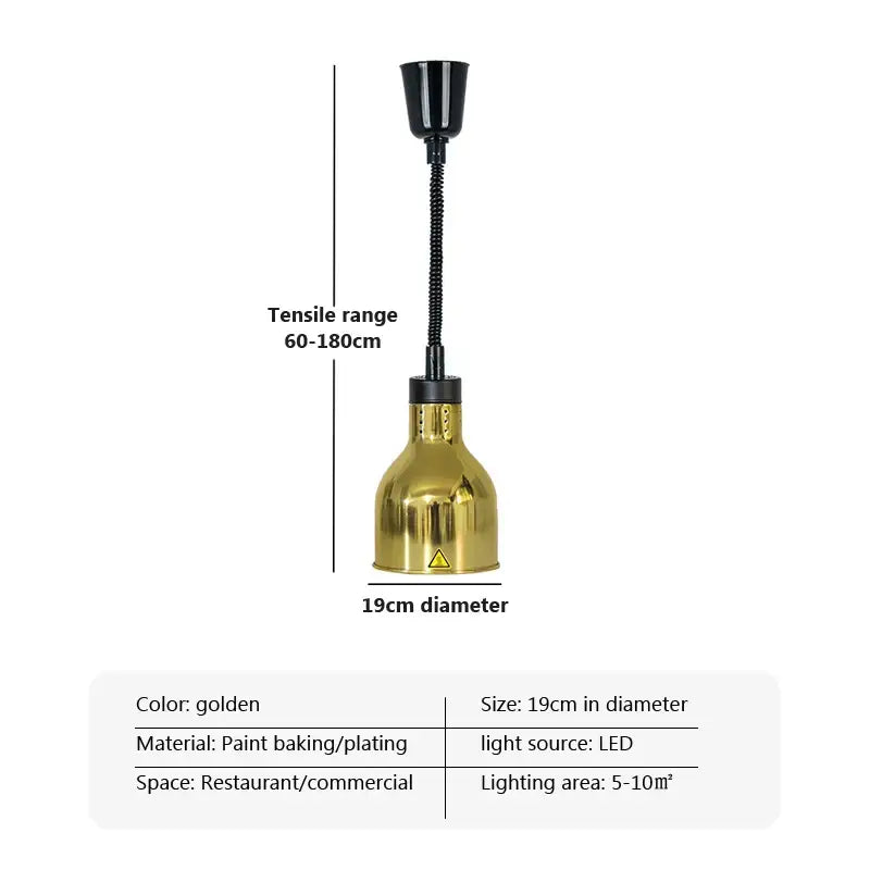 Industrial copper electric telescopic food heat pendant light kitchen