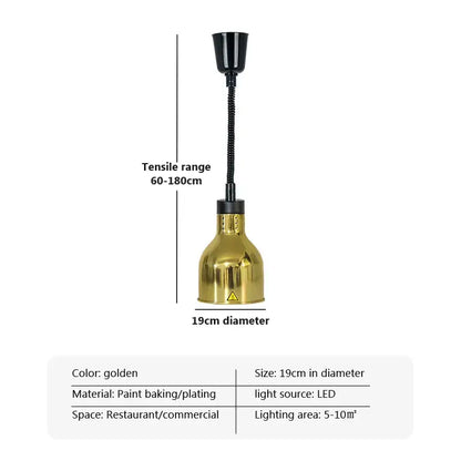 Industrial copper electric telescopic food heat pendant light kitchen