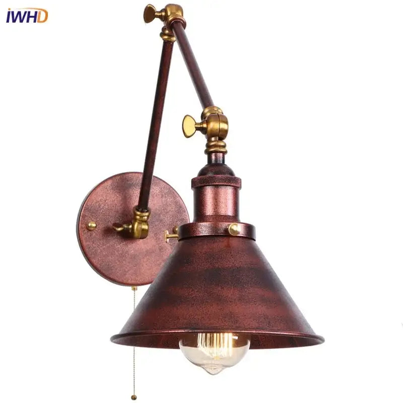 Industrial copper iron led wall lamp with pull chain for bedroom