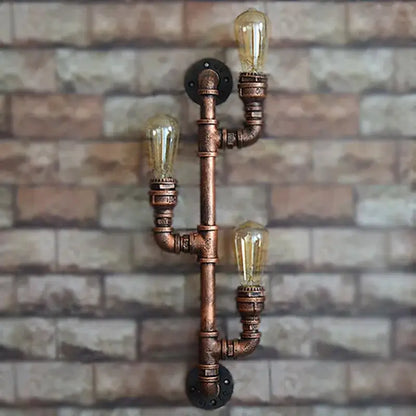 Industrial copper iron pipe wall sconce living room triple edison lamp
