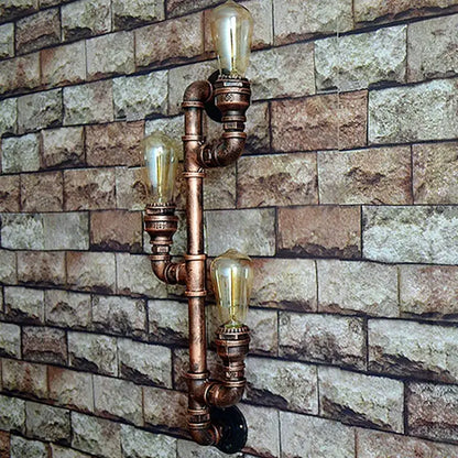 Industrial copper iron pipe wall sconce living room triple edison lamp