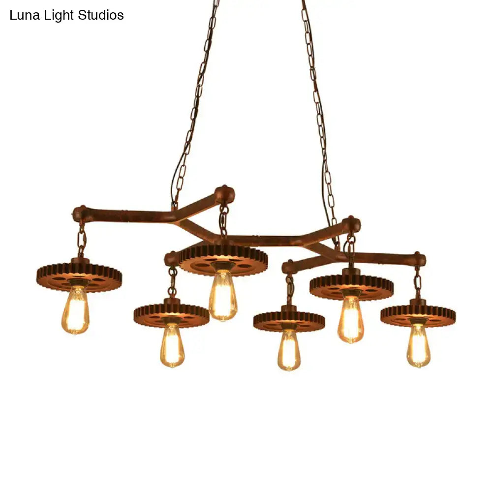 Industrial copper metal island lamp dining room gear chandelier