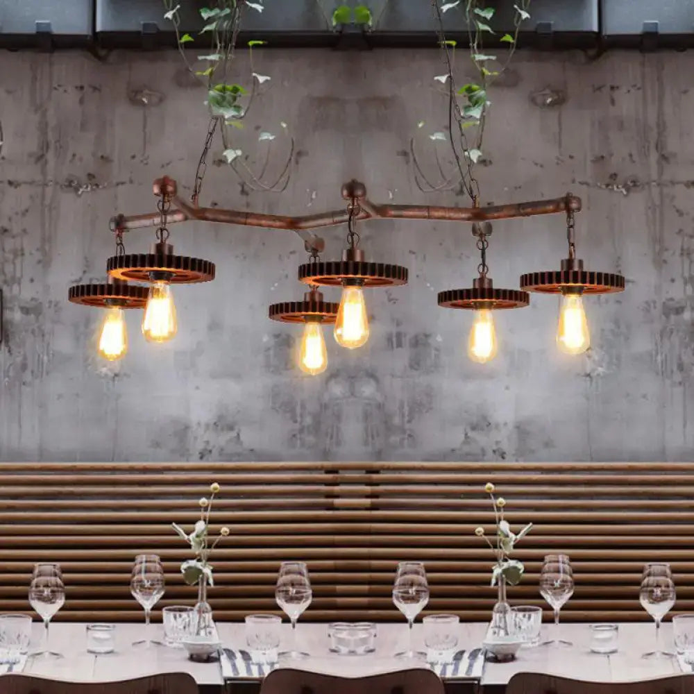 Industrial copper metal island lamp dining room gear chandelier