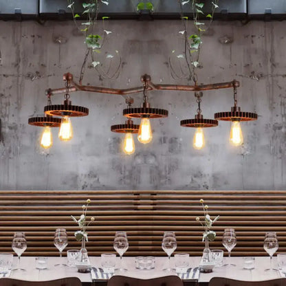 Industrial copper metal island lamp dining room gear chandelier