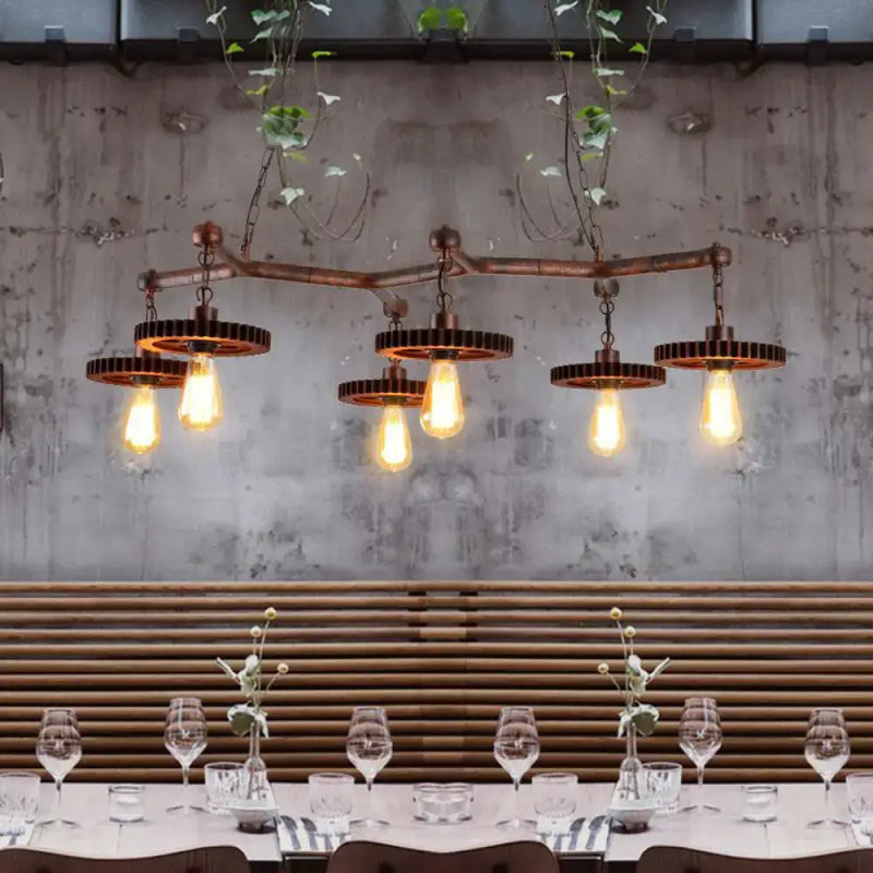 Industrial copper metal island lamp dining room gear chandelier