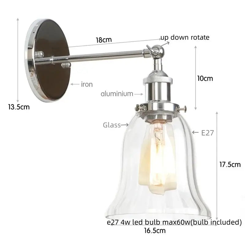Industrial copper wall light with clear glass shade bedroom sconce