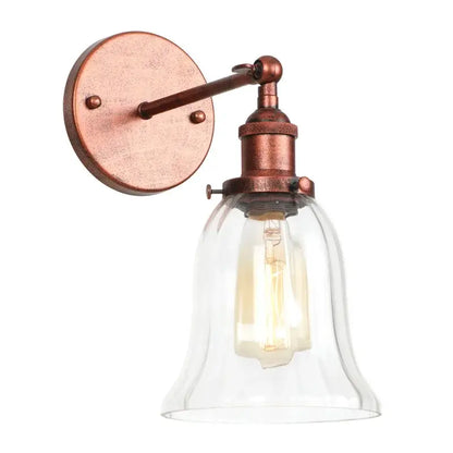 Industrial copper wall light with clear glass shade bedroom sconce