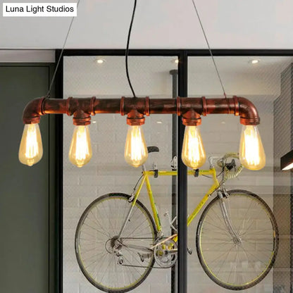 Industrial copper water pipe chandelier light fixture dining room