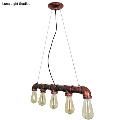 Industrial copper water pipe chandelier light fixture dining room