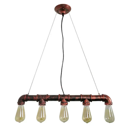 Industrial copper water pipe chandelier light fixture dining room