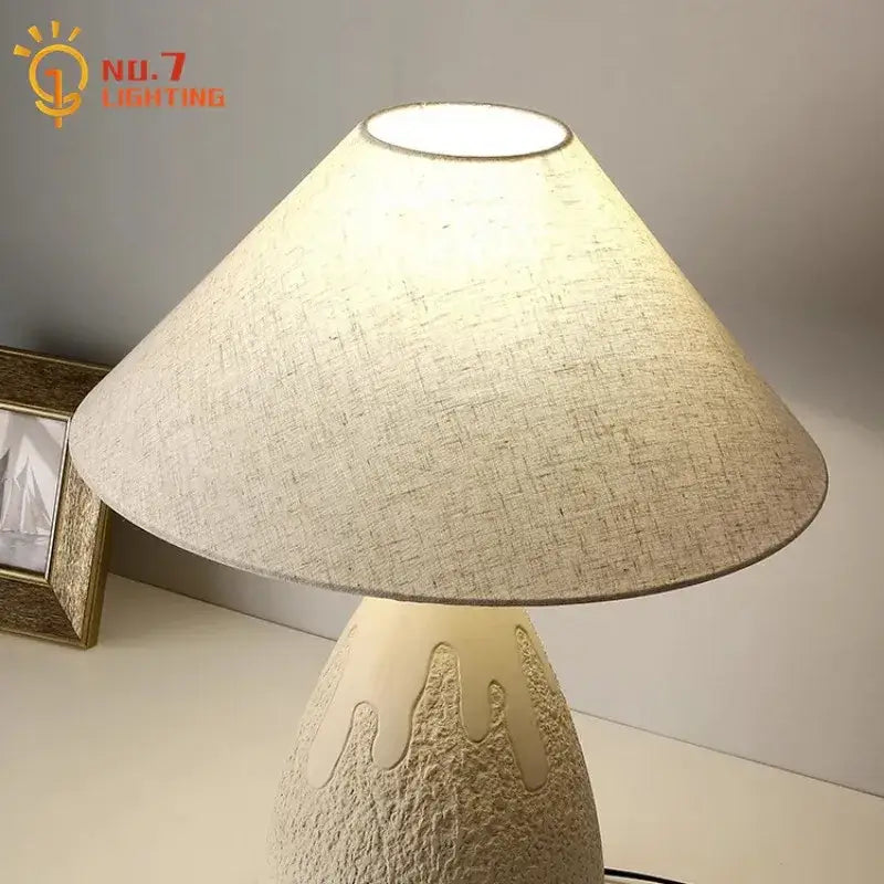 Industrial cream ceramic table lamp – bedroom concrete led table