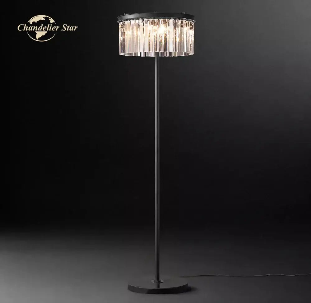 Industrial crystal led floor lamp black chrome living room light