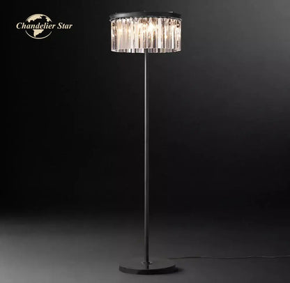 Industrial crystal led floor lamp black chrome living room light