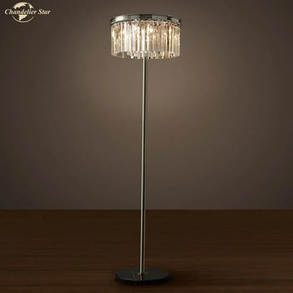 Industrial crystal led floor lamp black chrome living room light