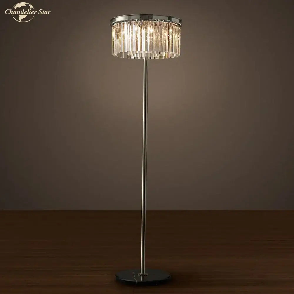 Industrial crystal led floor lamp black chrome living room light