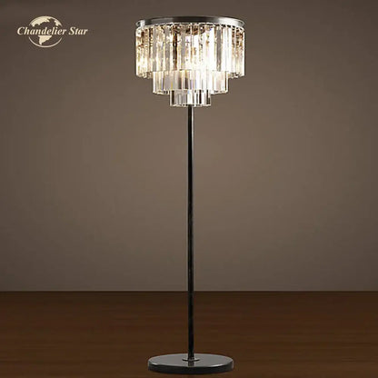 Industrial crystal led floor lamp black chrome living room light