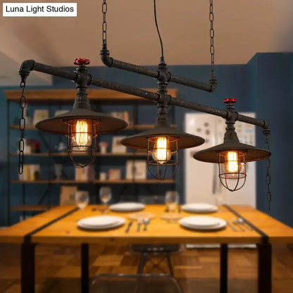 Industrial dark rust cone island pendant light kitchen pipe fixture