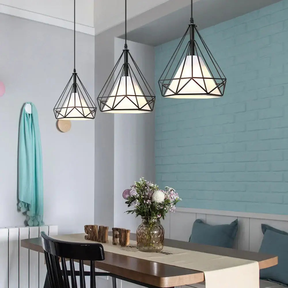 Industrial diamond cage pendant chandelier for kitchen and living room