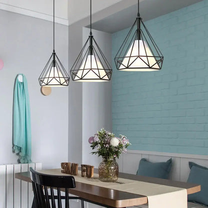 Industrial diamond cage pendant chandelier for kitchen and living room